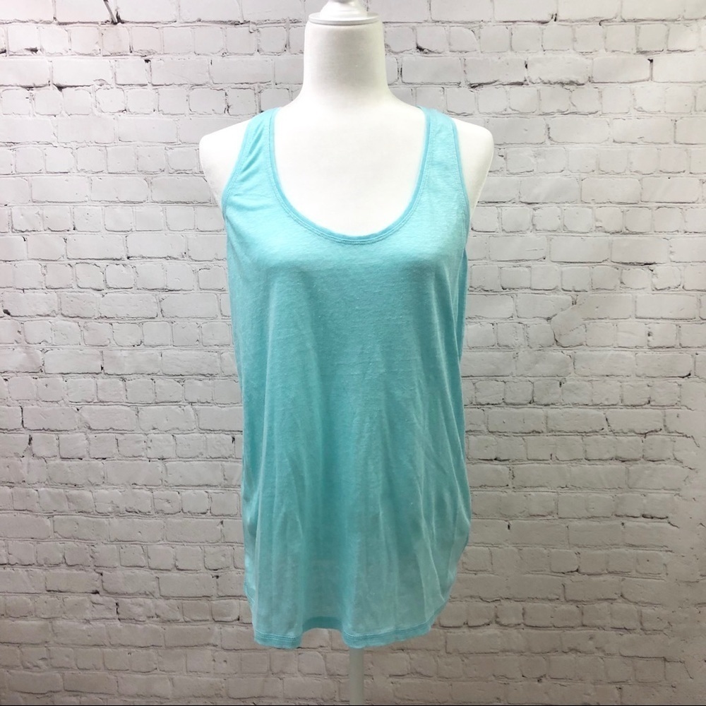 Halogen Linen Racerback Tank Turquoise Size Medium Summer - Picture 2 of 8